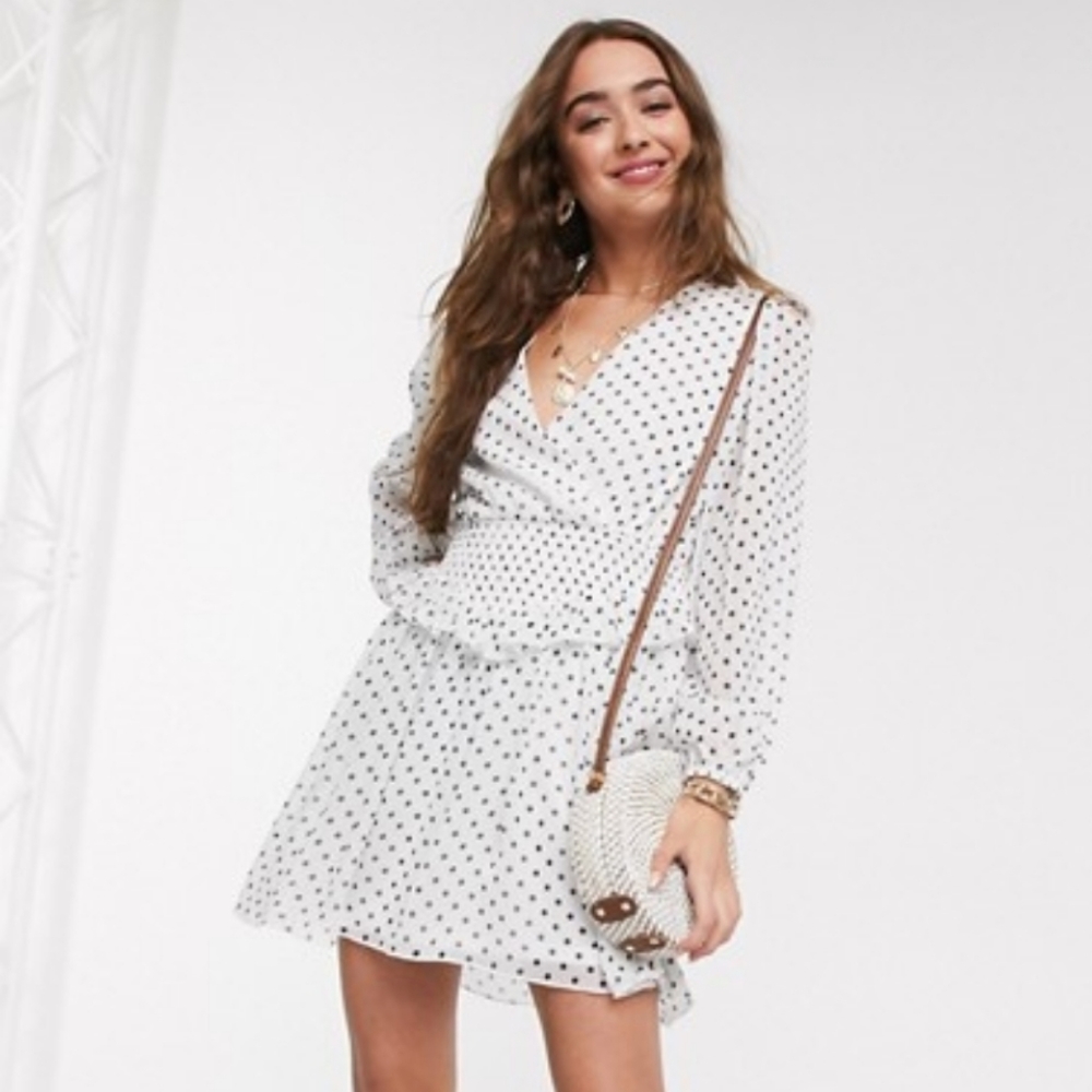 Wrap Front Shirred Waist Mini Skater Dress